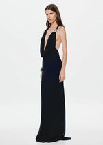 Load image into Gallery viewer, CASCADA DRAPED DRESS BLACK