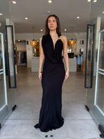 Load image into Gallery viewer, CASCADA DRAPED DRESS BLACK