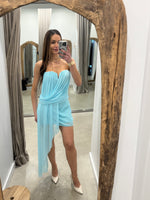 Load image into Gallery viewer, DANKA STRAPLESS MINI DRESS TURQUOISE