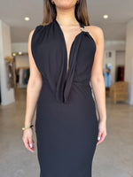 Load image into Gallery viewer, CASCADA DRAPED DRESS BLACK