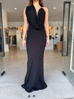 Load image into Gallery viewer, CASCADA DRAPED DRESS BLACK