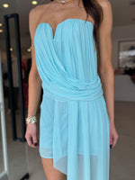 Load image into Gallery viewer, DANKA STRAPLESS MINI DRESS TURQUOISE