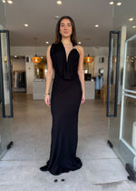 Load image into Gallery viewer, CASCADA DRAPED DRESS BLACK