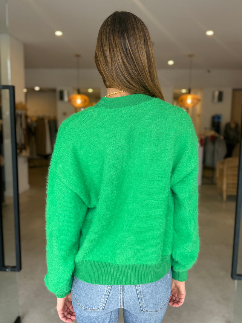 GREENPOINT KNIT CARDI KELLY GREEN