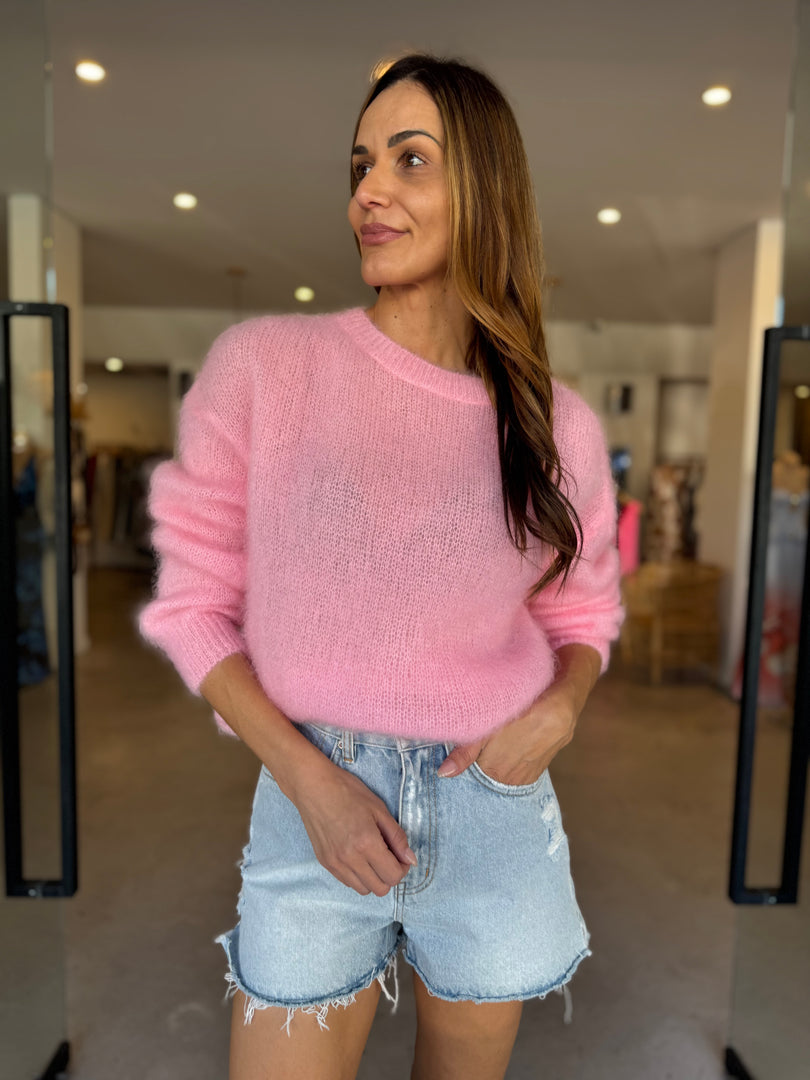 KID MOHAIR CREW KNIT - BABY PINK