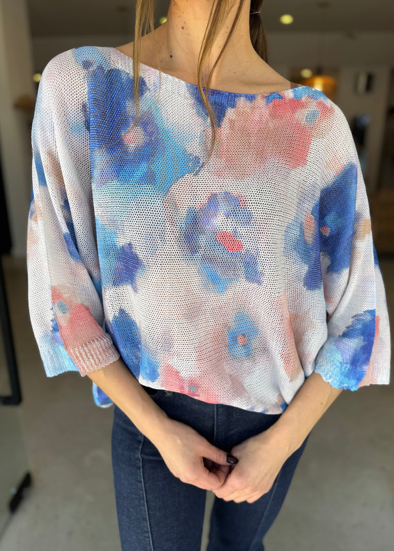 FLOWER PRINT KNIT - BLU ROYAL