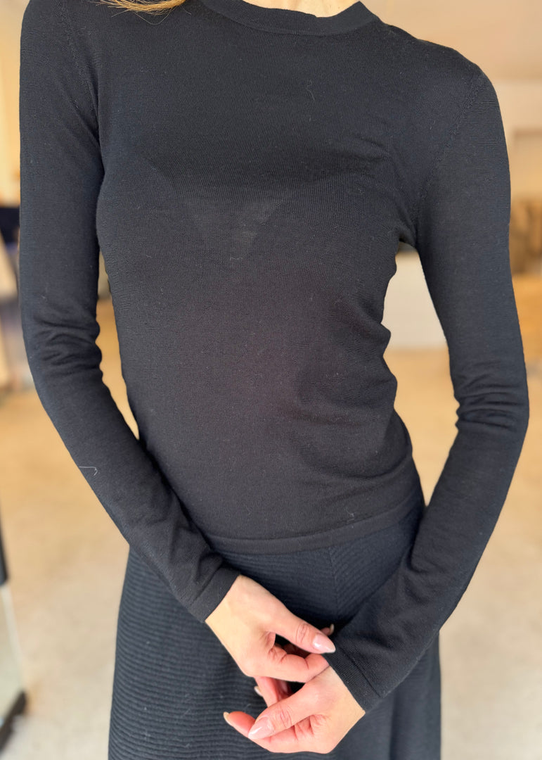 MAINE LS MERINO TOP - BLACK