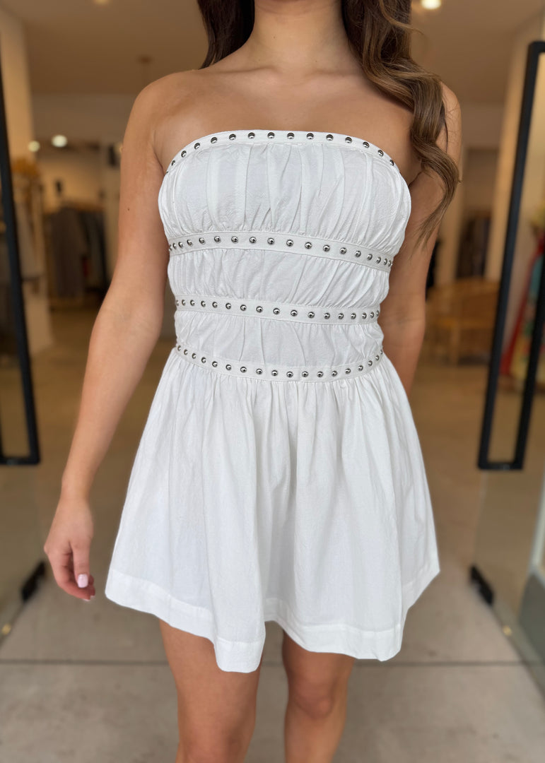 JENNY STUDDED MINI DRESS IVORY