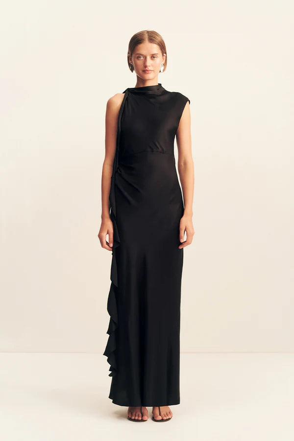 AGNES RUFFLE MAXI DRESS - BLACK