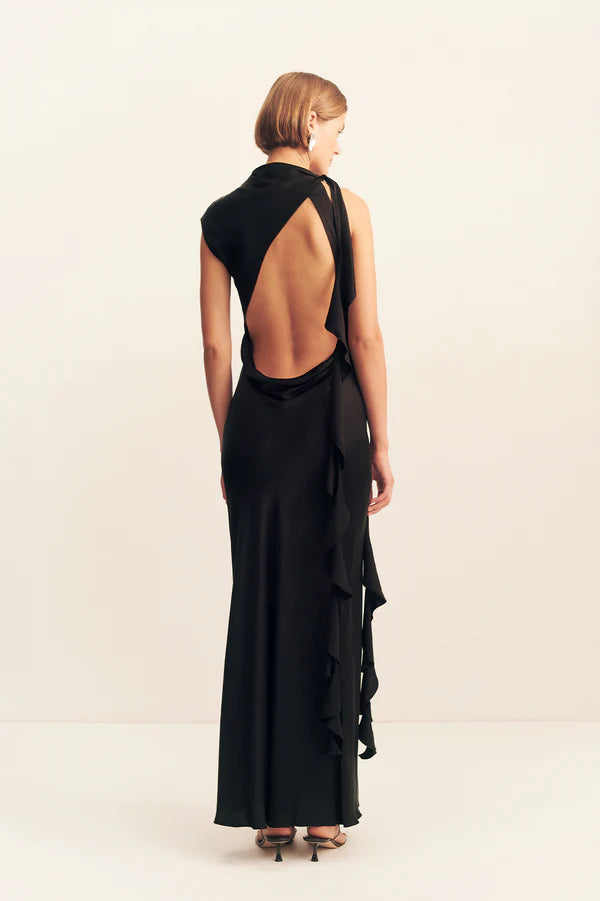 AGNES RUFFLE MAXI DRESS - BLACK