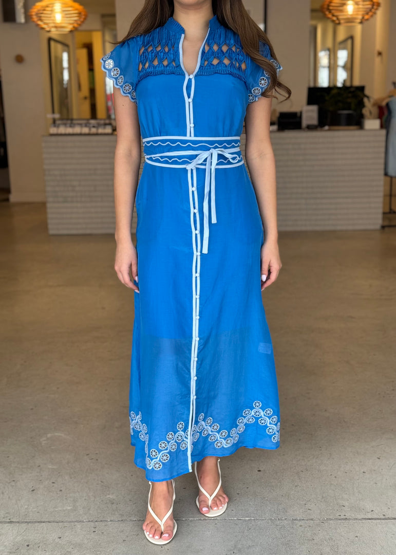 XANTHIA DIAMOND SMOCK DRESS - BLUE