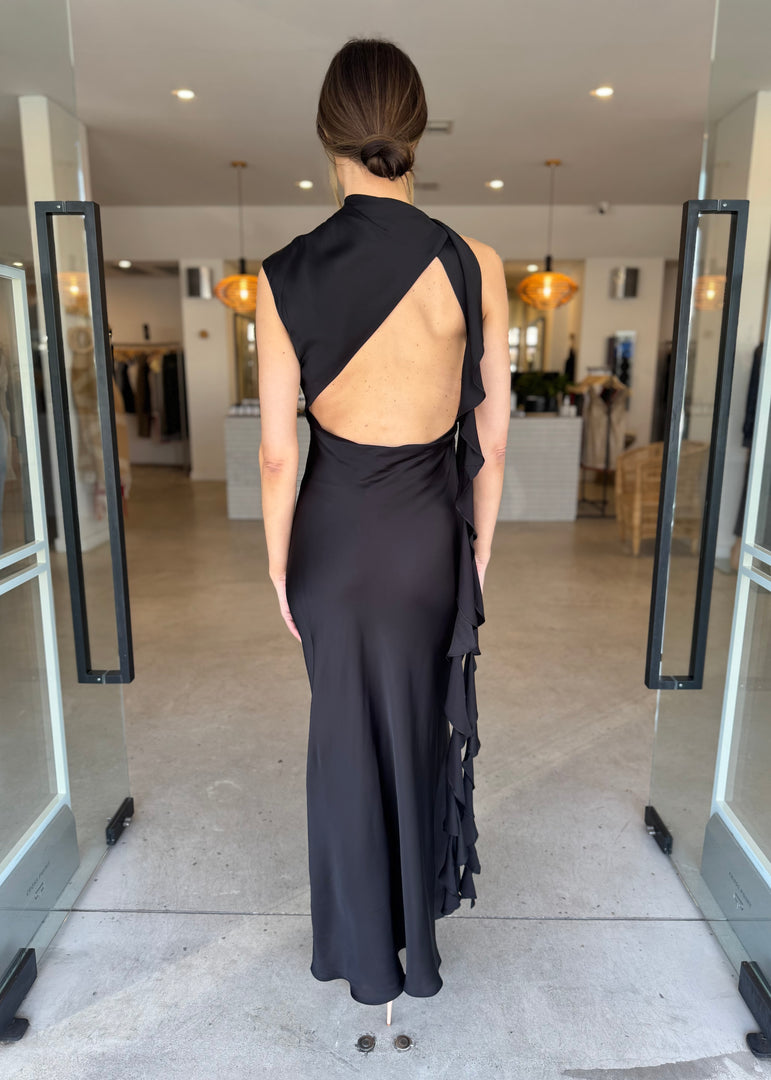 AGNES RUFFLE MAXI DRESS - BLACK