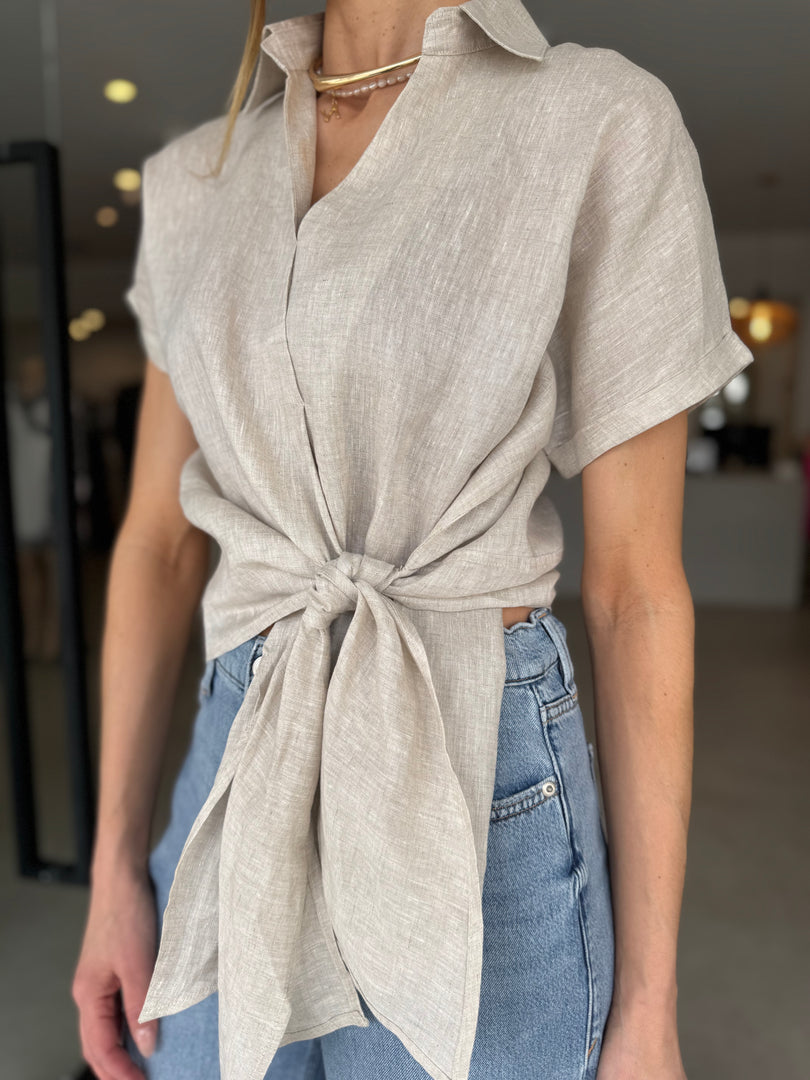 TALIA MID TIE BLOUSE NATURAL