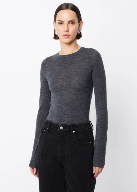 MAINE LS MERINO TOP - CHARCOAL