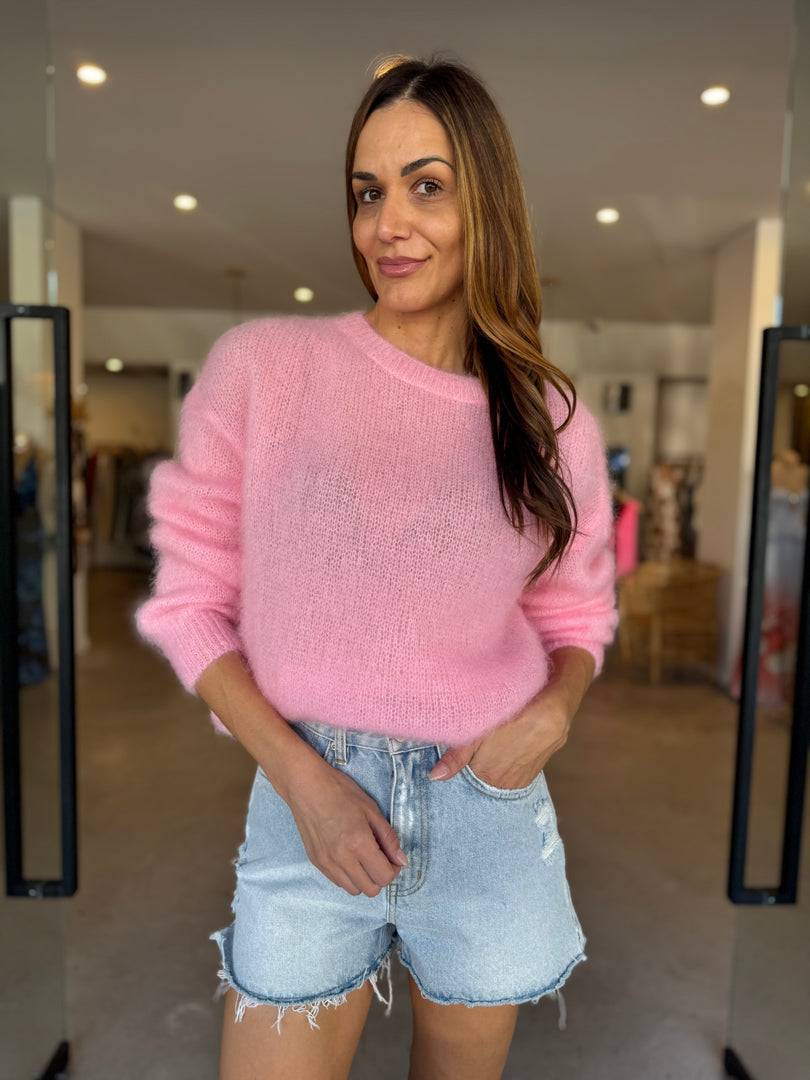 KID MOHAIR CREW KNIT - BABY PINK
