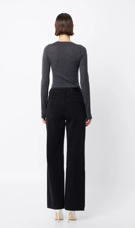 MAINE LS MERINO TOP - CHARCOAL