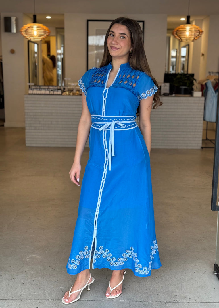 XANTHIA DIAMOND SMOCK DRESS - BLUE