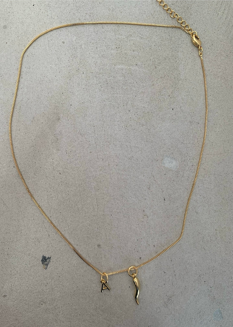 CORNO & INITIAL NECKLACE - GOLD