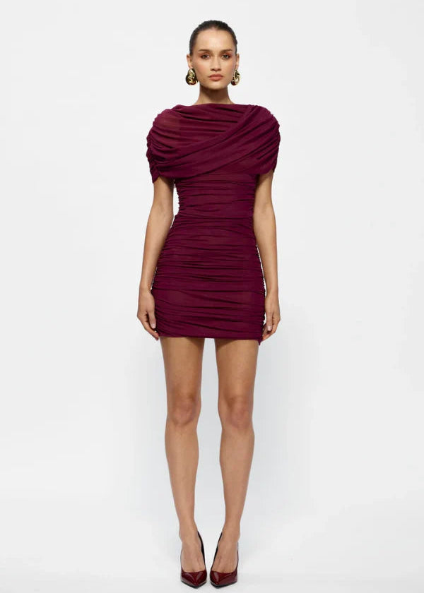 PHOENIX MINI DRESS BURGANDY