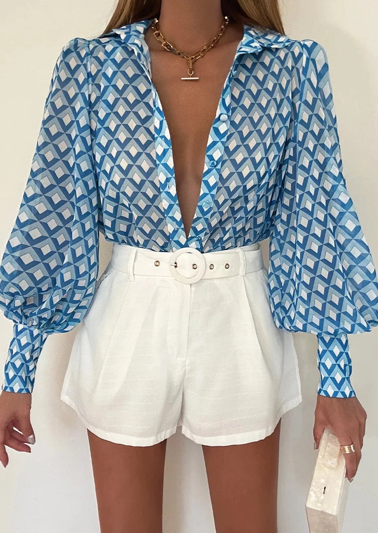 FLEETWOOD BLOUSE - BLUE GEO