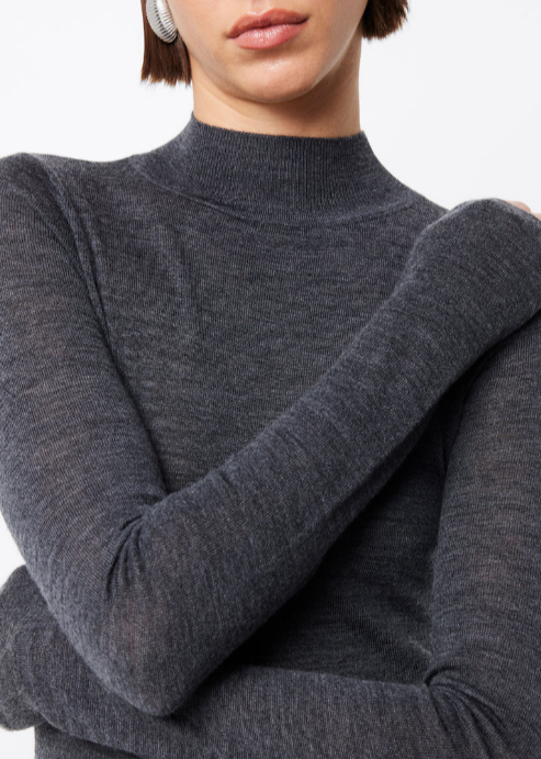 MAINE TURTLENECK MERINO TOP - CHARCOAL