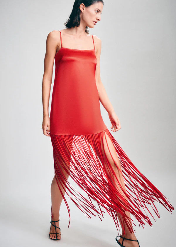 MORAYA FRINGE MAXI DRESS CHILLI