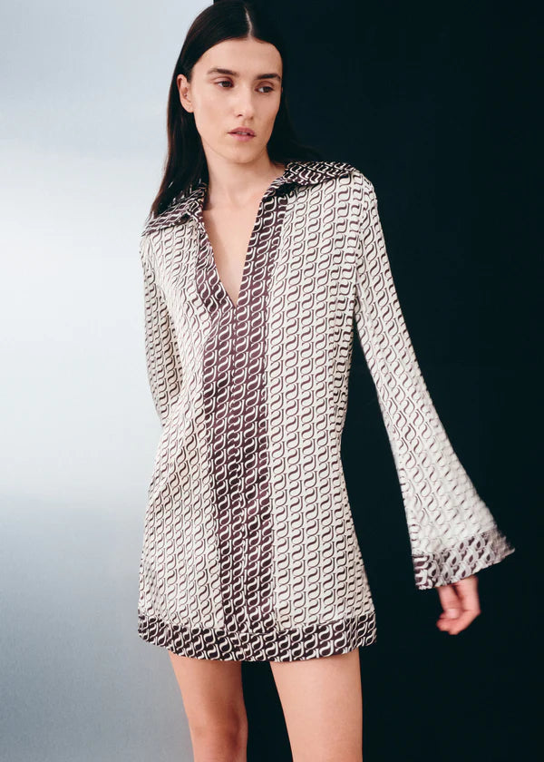 MONOGRAM SILK MINI DRESS ESPRESSO