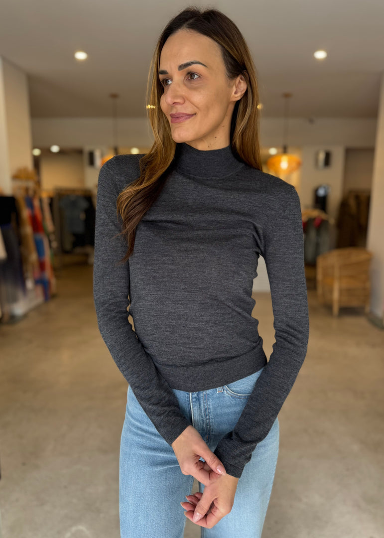 MAINE TURTLENECK MERINO TOP - CHARCOAL