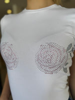 Load image into Gallery viewer, SUPER STRETCH RHINESTONE TEE WHT
