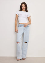 Load image into Gallery viewer, SUPER STRETCH RHINESTONE TEE WHT
