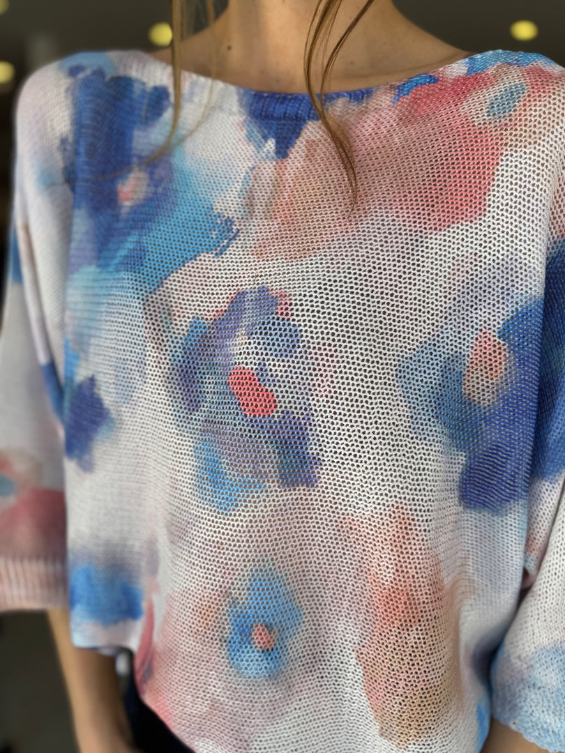 FLOWER PRINT KNIT - BLU ROYAL