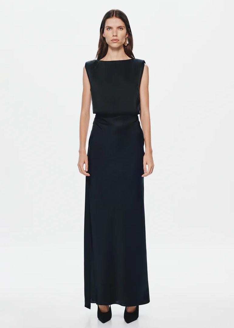 ROCKY SATIN DRESS - BLACK