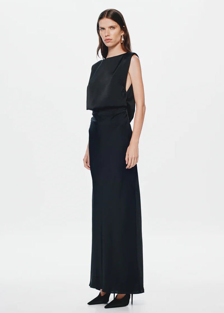 ROCKY SATIN DRESS - BLACK