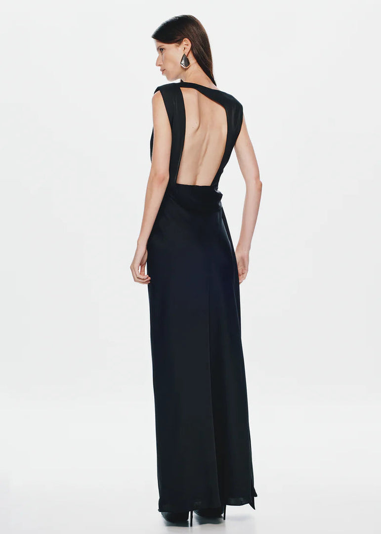 ROCKY SATIN DRESS - BLACK