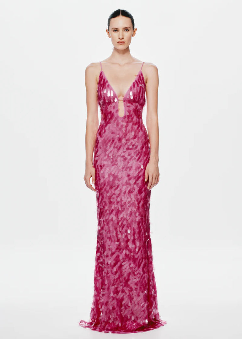 SAPPHIRE SEQUIN MAXI DRESS FUCHSIA