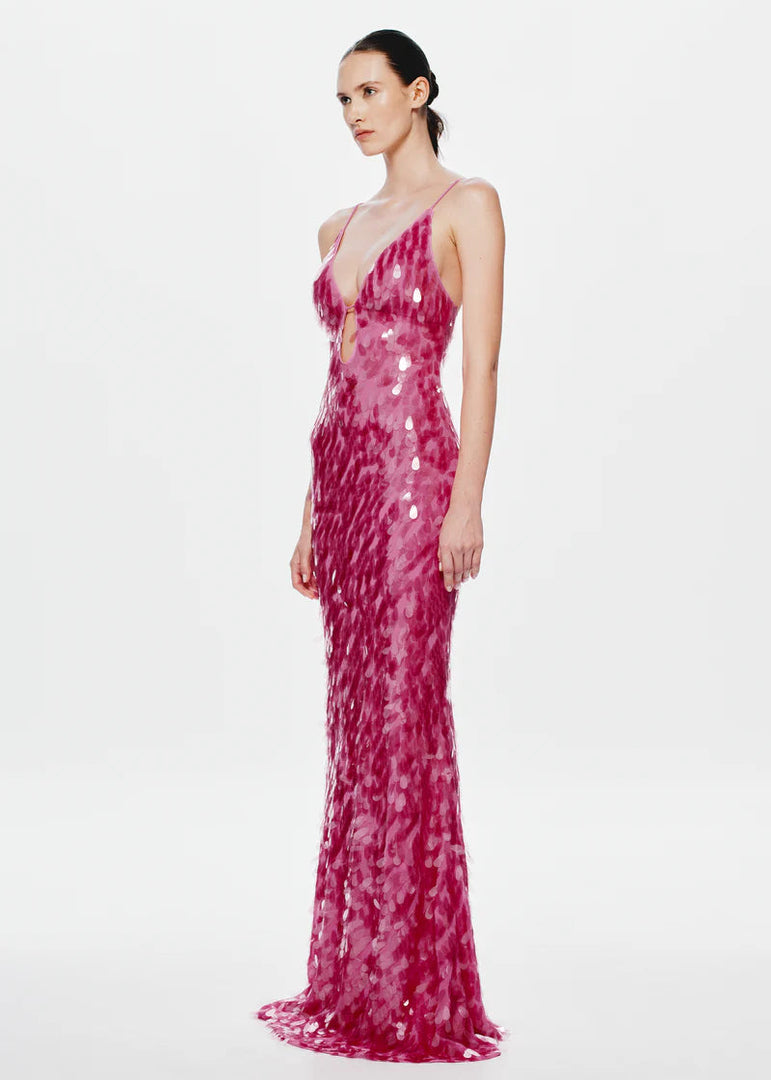 SAPPHIRE SEQUIN MAXI DRESS FUCHSIA