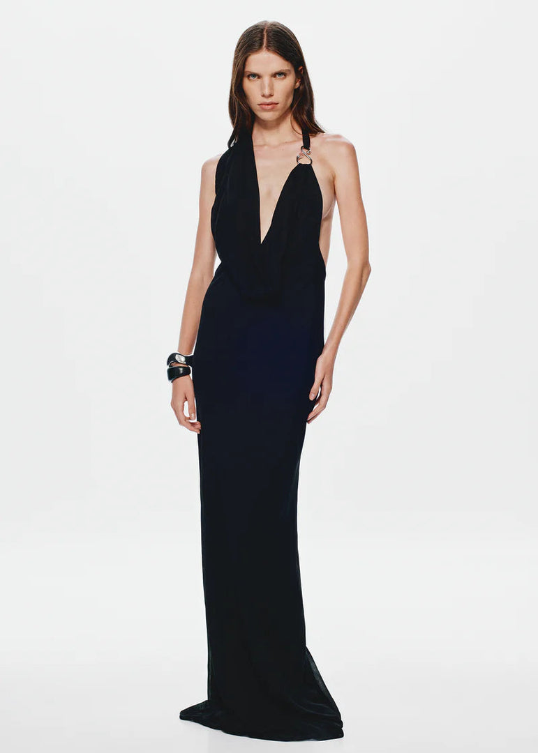 CASCADA DRAPED DRESS BLACK