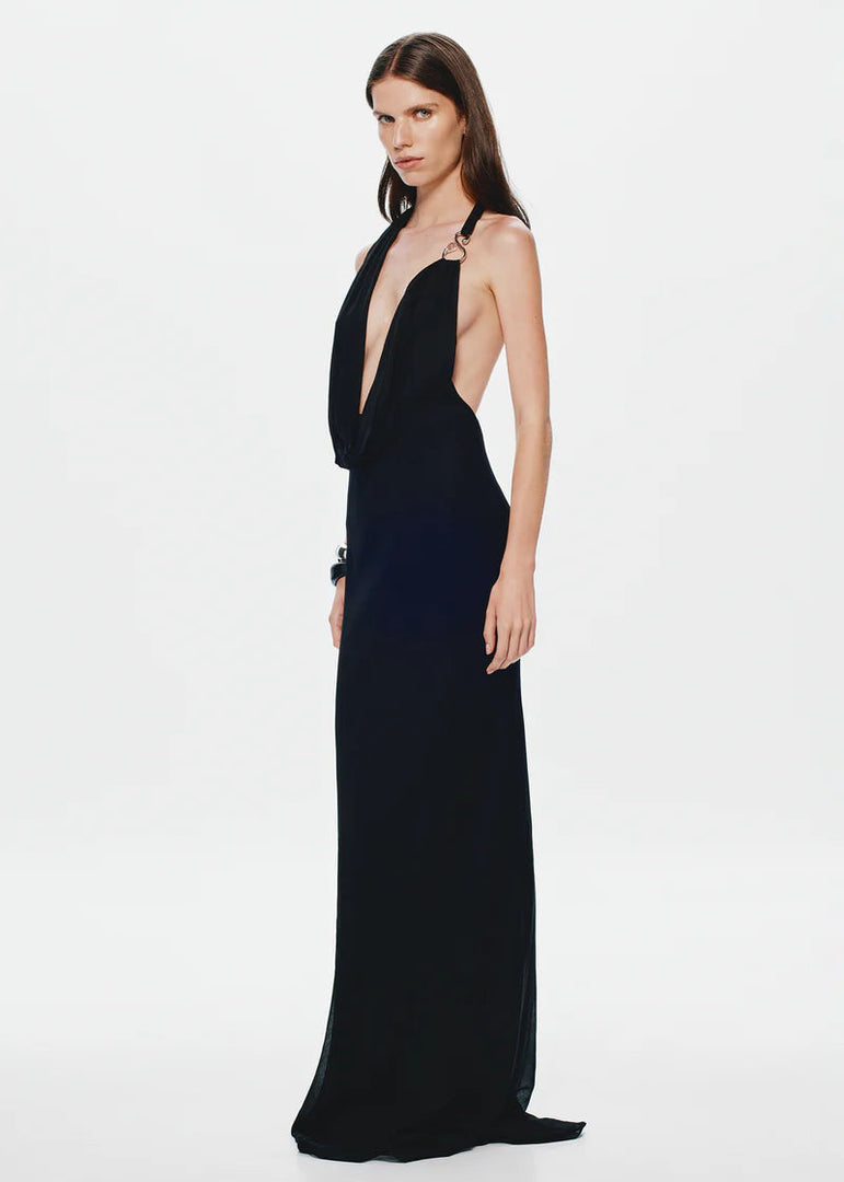 CASCADA DRAPED DRESS BLACK