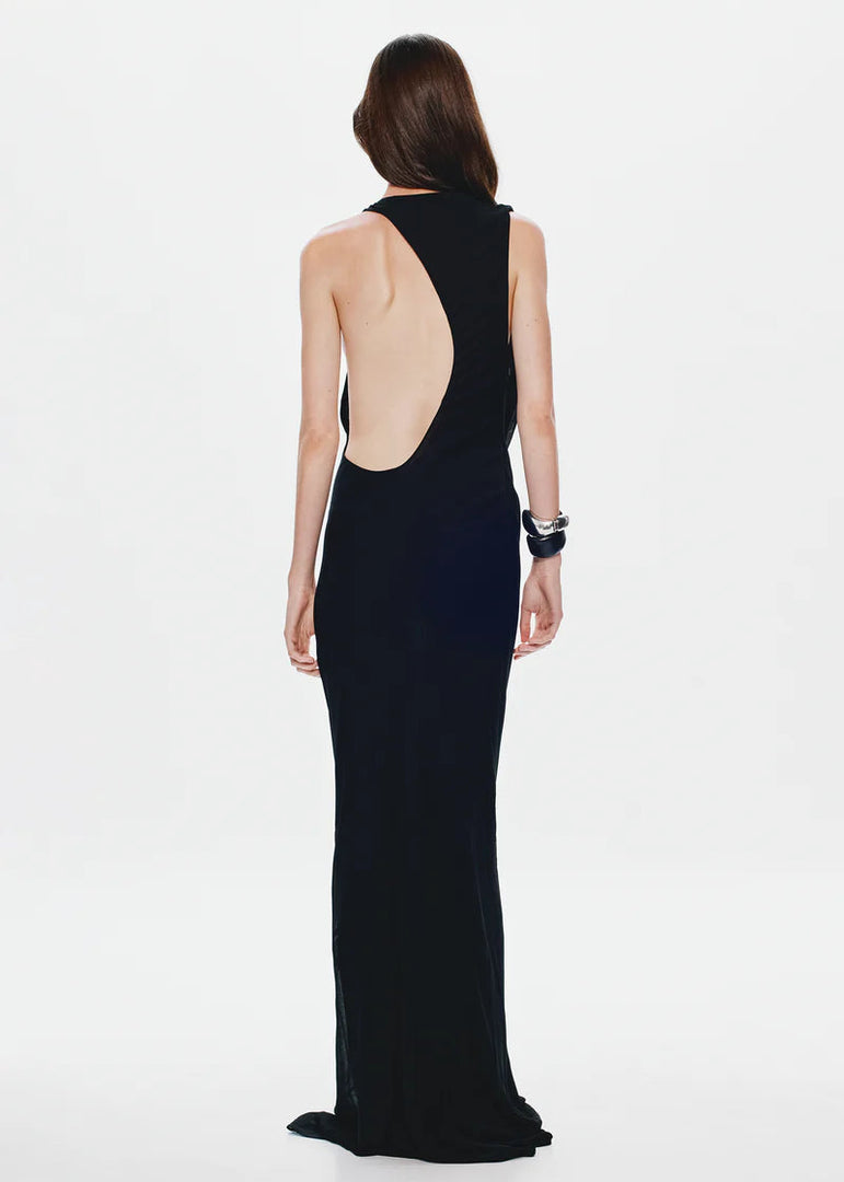 CASCADA DRAPED DRESS BLACK