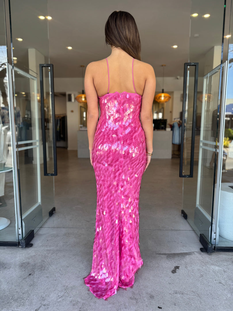 SAPPHIRE SEQUIN MAXI DRESS FUCHSIA