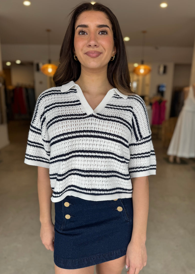 SOLSTICE KNIT POLO TOP