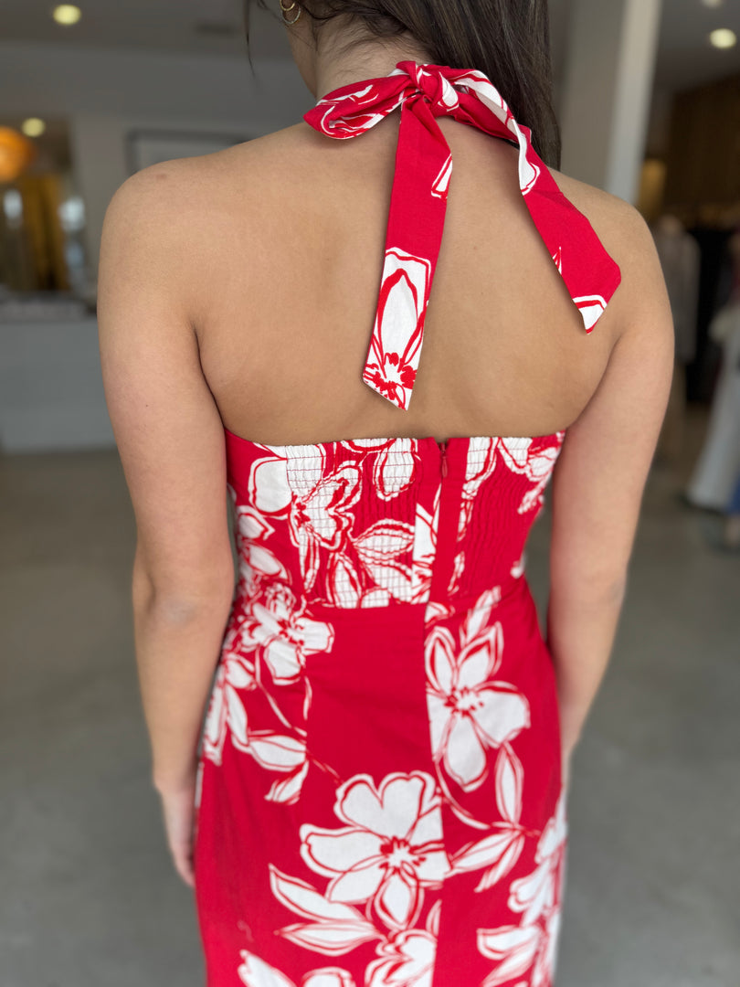 ELARA HALTER MIDI DRESS