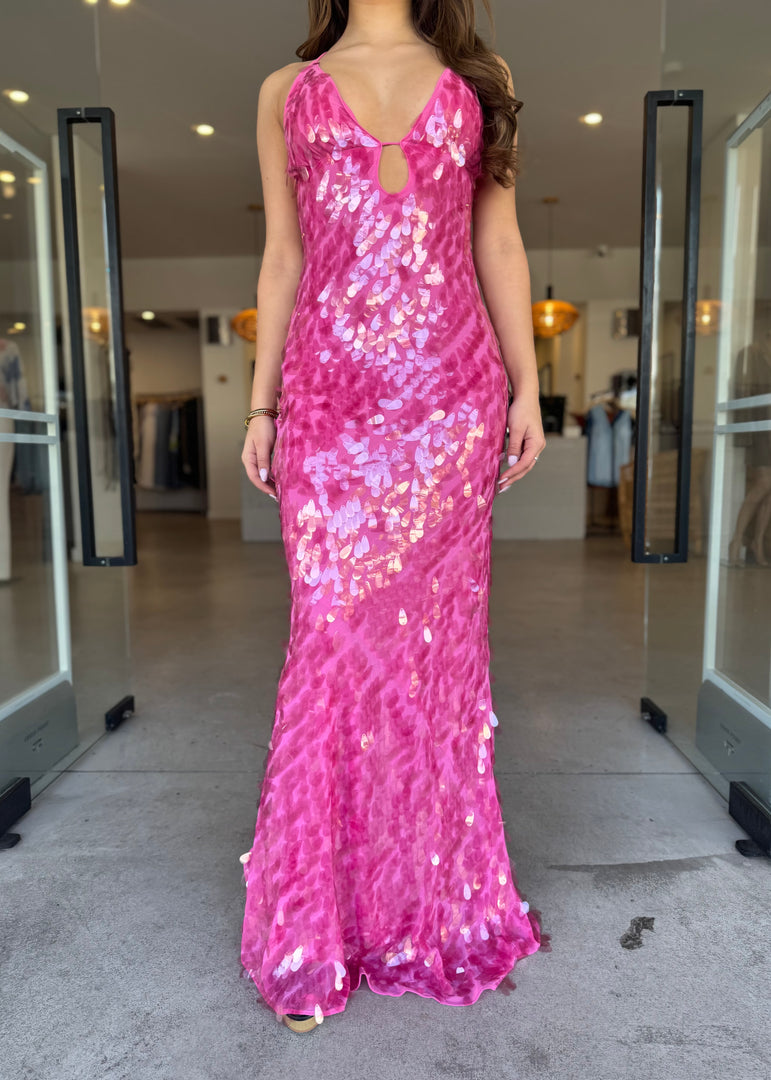 SAPPHIRE SEQUIN MAXI DRESS FUCHSIA
