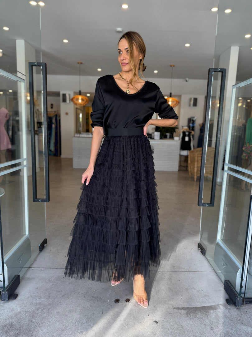 TULLE LONG SKIRT - BLACK