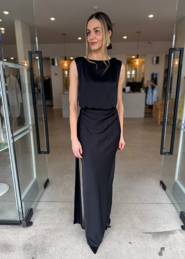 ROCKY SATIN DRESS - BLACK