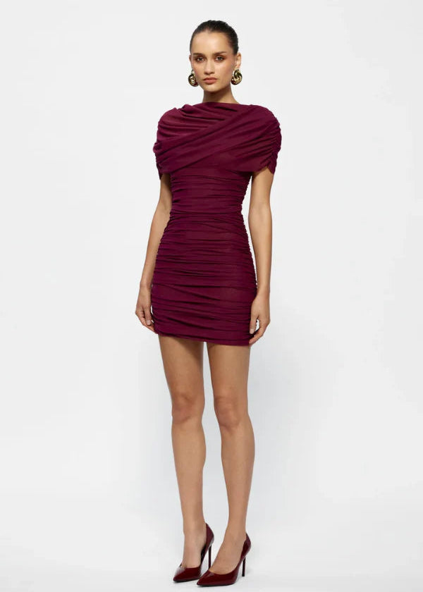 PHOENIX MINI DRESS BURGANDY