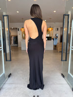Load image into Gallery viewer, CASCADA DRAPED DRESS BLACK
