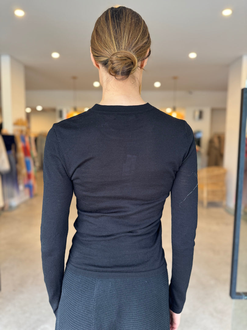 MAINE LS MERINO TOP - BLACK