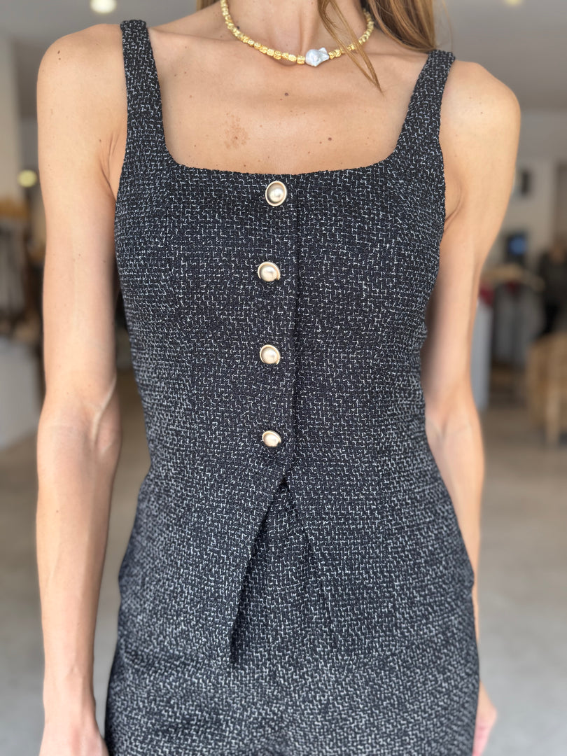 LEVIN TWEED VEST PANT SET BLK/WHT