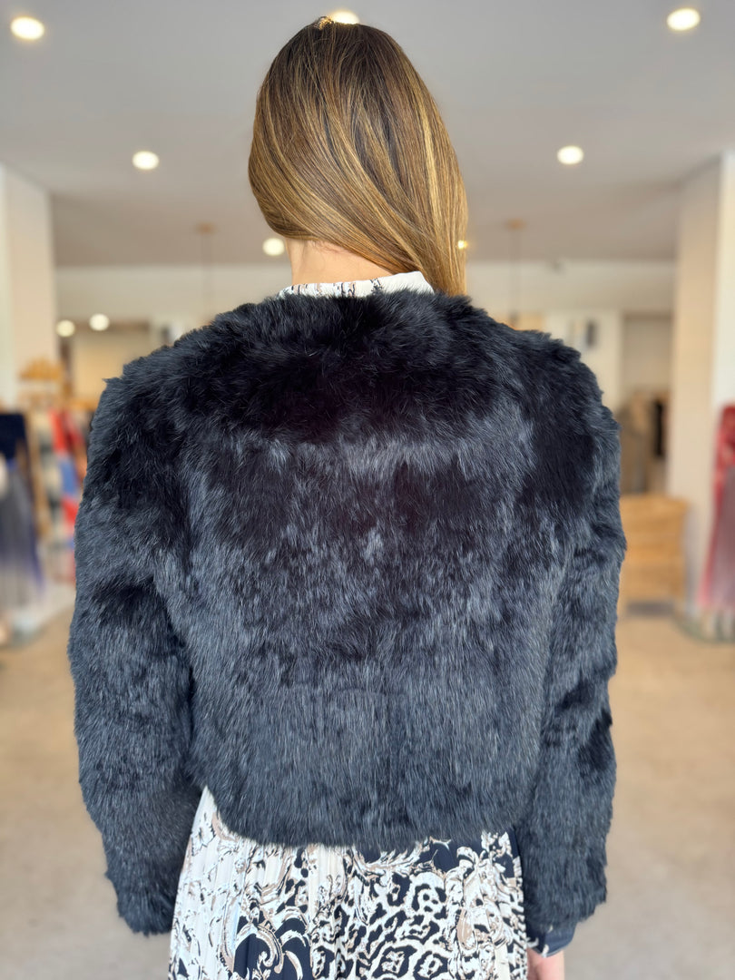 LOLA CROP FUR JACKET - BLACK
